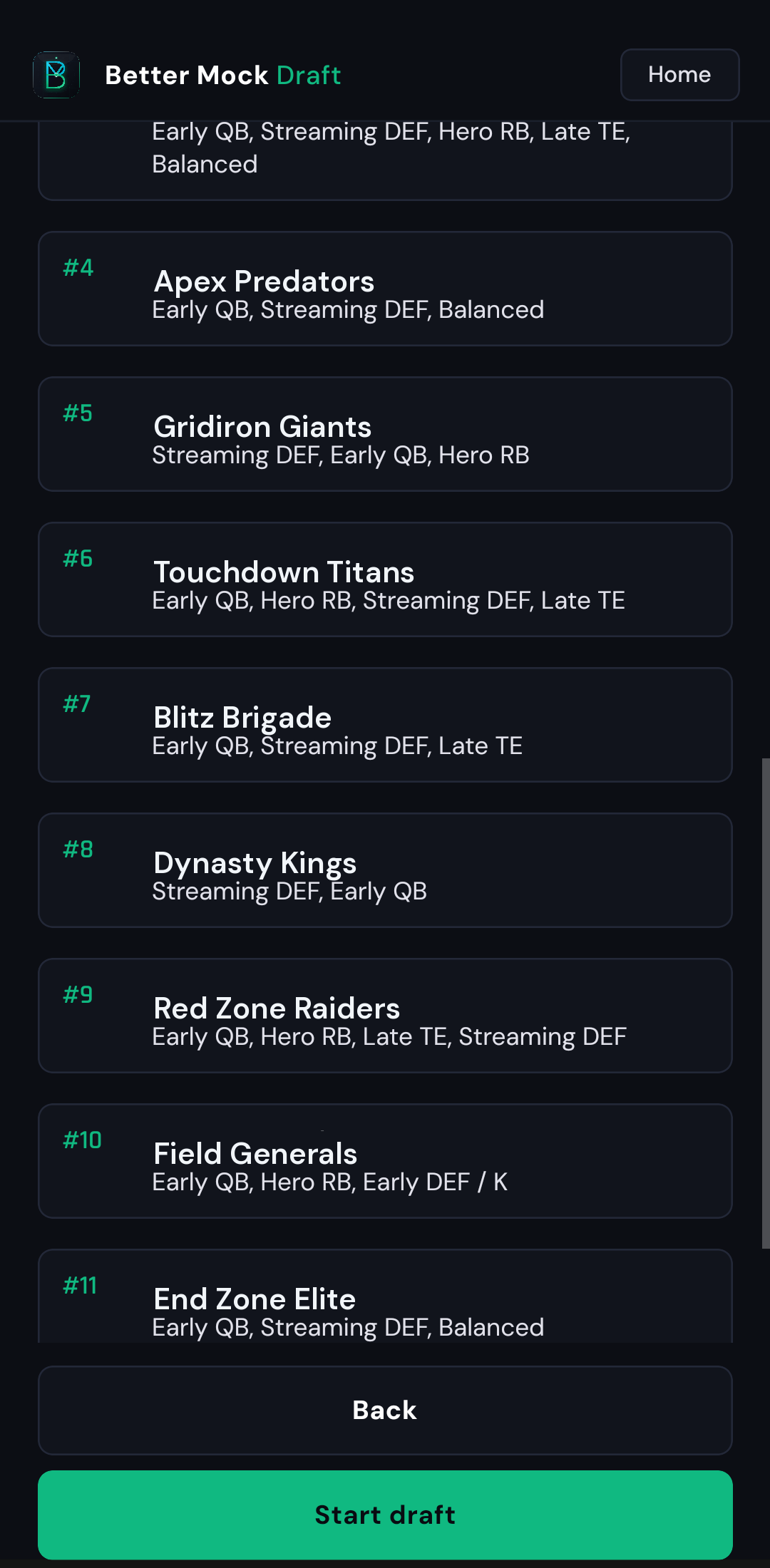 Draft Setup Screen with Opponent Bot Strategy Tags